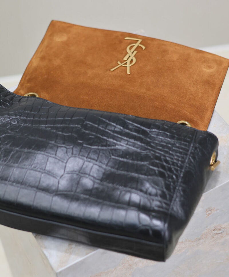 Saint Laurent Reversible Kate Medium In Crocodile-Embossed Leather Black